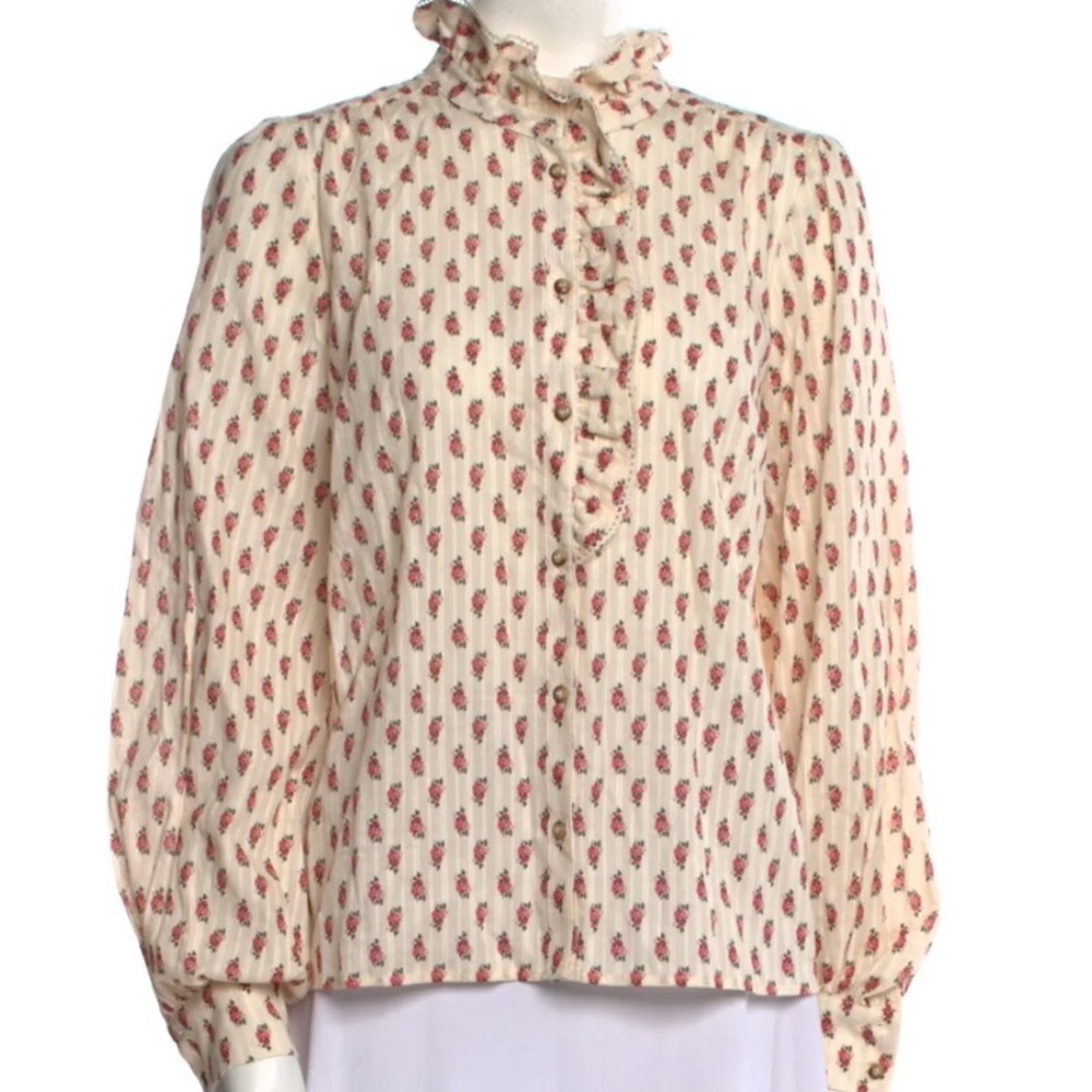 Sezane Ivory & Pink Ruffle Button Down Shirt Sz 42 / US 10